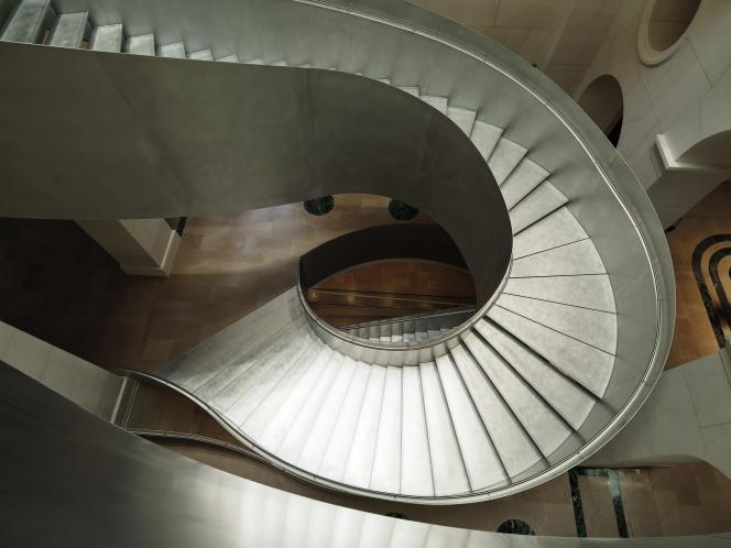 The stone staircase, by Pascal, gave way to a spiral metal staircase.