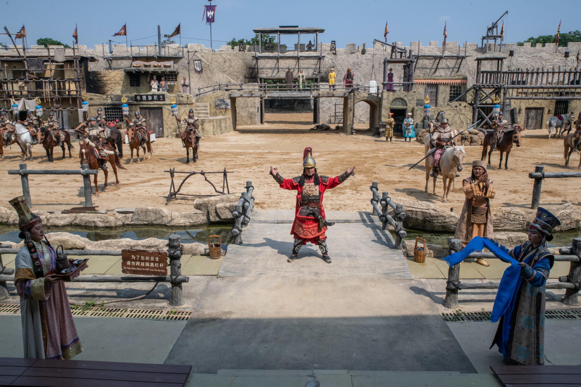 A stunt show recounting the struggle of the armies of Genghis Khan against barbarian invaders, at the 