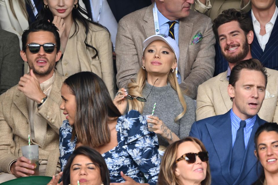 Ariana Grande did not wear her wedding ring to the men's Wimbledon final on July 16, 2023.