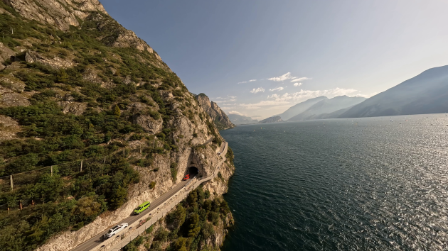 The cycle bridge built on the steep slopes of Lake Garda (Italy).