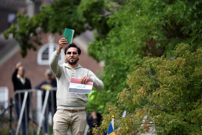 Salwan Momika outside the Iraqi embassy in Stockholm, July 20, 2023.
