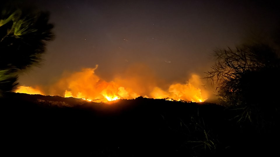 Fire at night on Rhodes island.