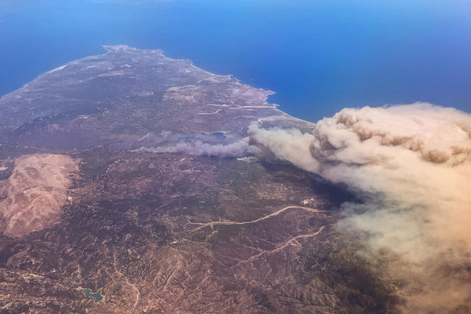 Forest fires rage on the island of Rhodes, Greece, on July 22, 2023. 