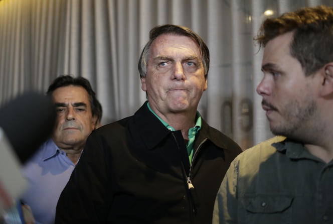 Former Brazilian President Jair Bolsonaro arrives to give a press conference at a restaurant in Belo Horizonte, Brazil, Friday, June 30, 2023. 