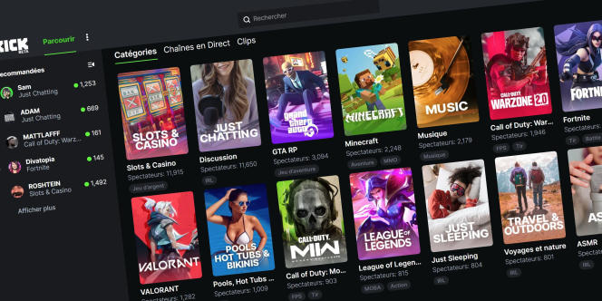 On Kick as on Twitch, it is possible to choose what kind of content you are looking for.  The gambling category is one of the most popular.