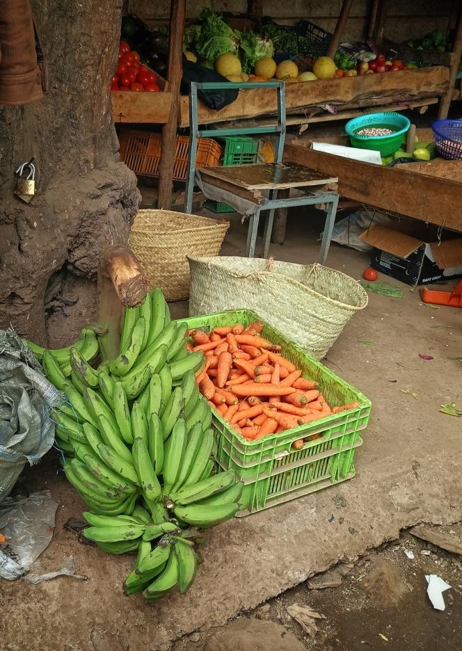 Bunches of matoke bananas on a stall in Nairobi.