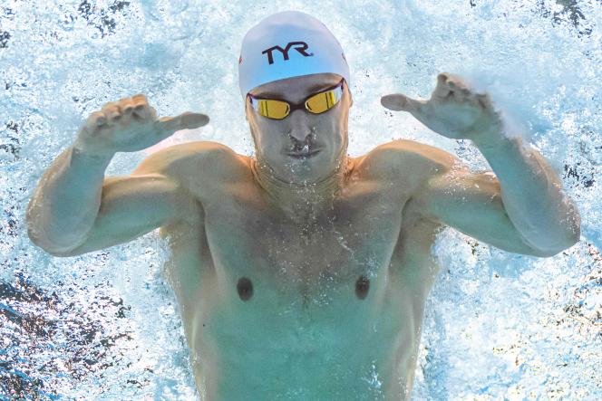 Maxime Grousset, during the 50m butterfly semi-finals, Sunday July 23 in Fukuoka (Japan).