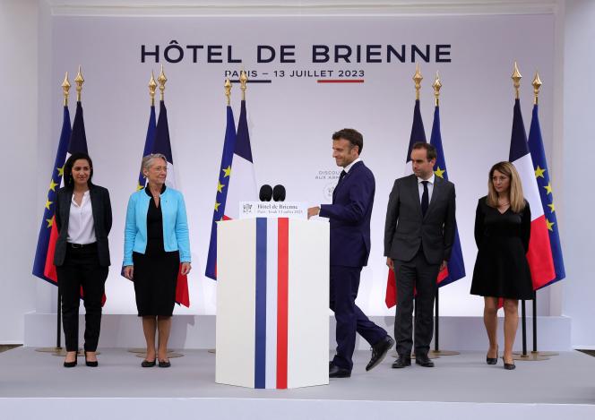 President Emmanuel Macron, at the Hôtel de Brienne, in Paris, July 13, 2023.