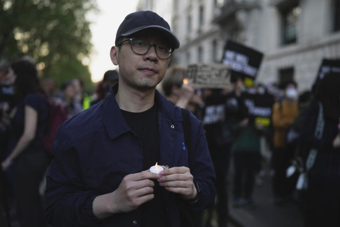 Exiled Hong Kong activist Nathan Law, during a vigil for the victims of the Tiananmen crackdown, outside the Chinese Embassy, ​​London, June 4, 2023. a