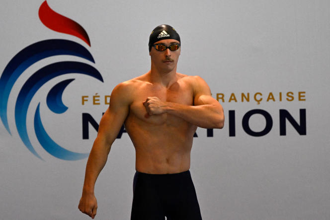 Maxime Grousset presents himself in the 50m freestyle of the French swimming championships in Rennes, June 15, 2023.