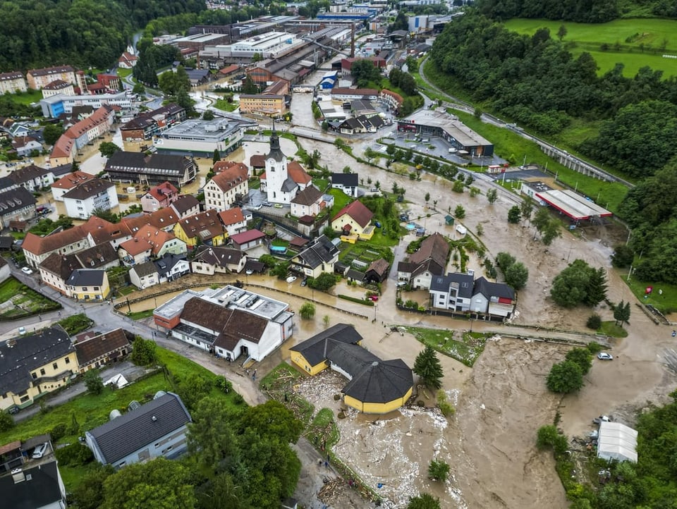 A flooded village.