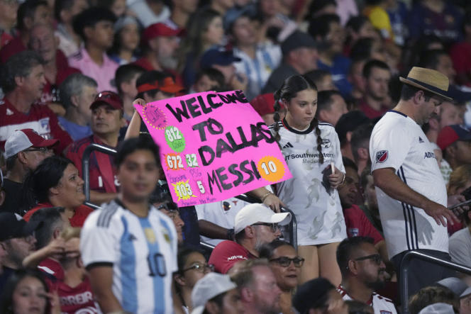 Fans welcome Lionel Messi to Texas for his first game outside of Florida on Aug. 6, 2023, in Dallas.