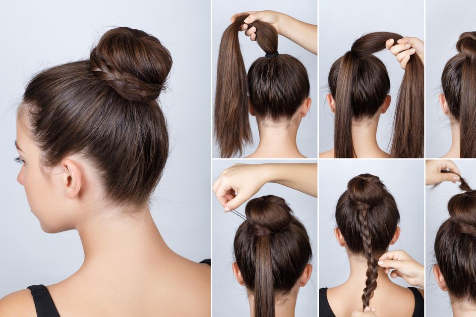Braided hairstyles: woman with braided bun