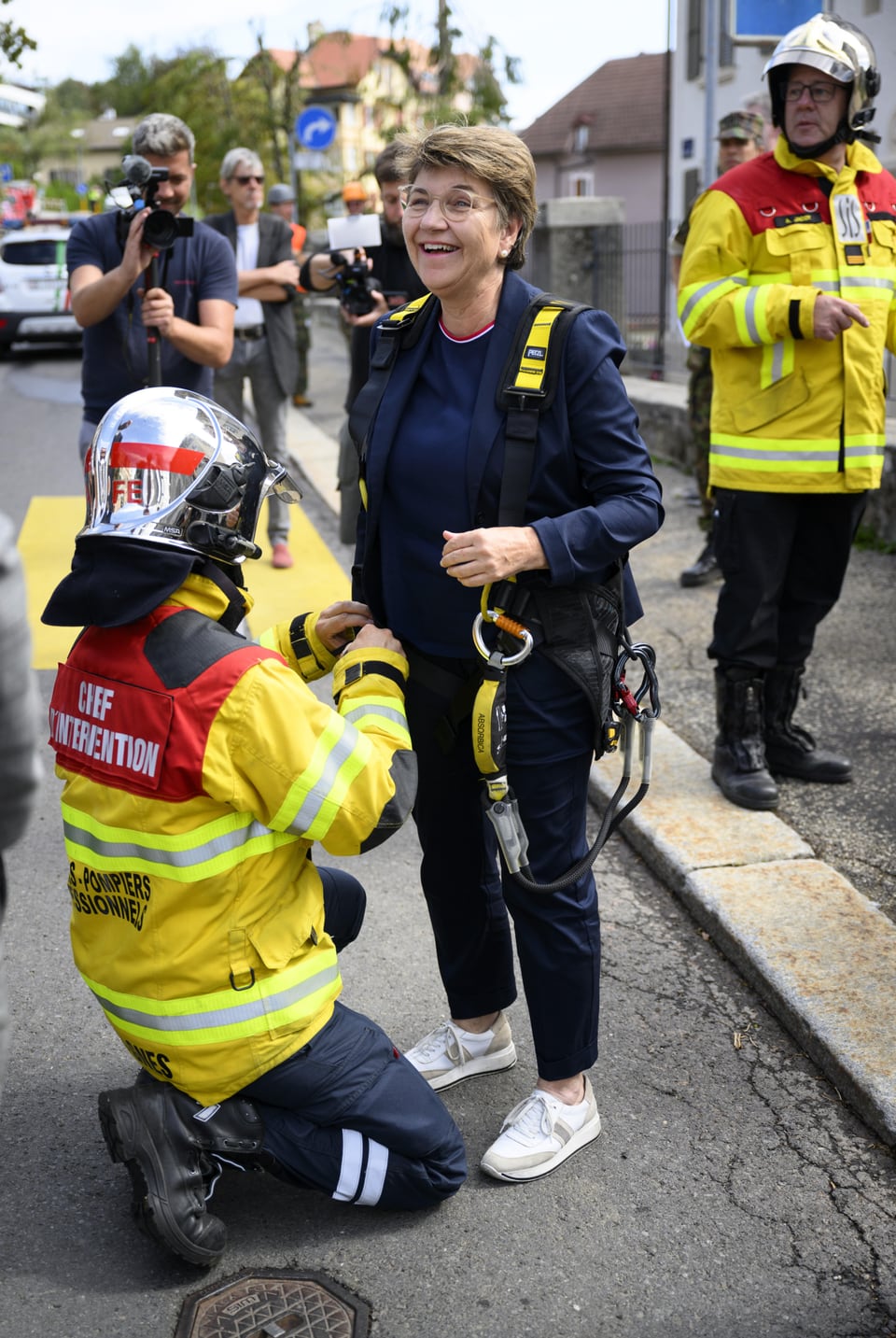 woman and firefighter.