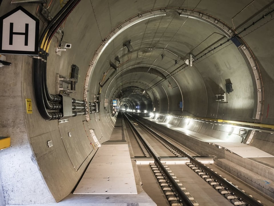 View into a tube of the Gotthard Base Tunnel in Erstfeld.
