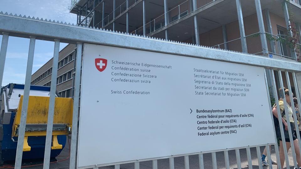 Sign in front of the asylum center 