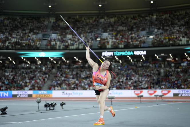 Japan's Haruka Kitaguchi in the javelin throw final at the World Athletics Championships in Budapest, Hungary, Friday August 25, 2023.