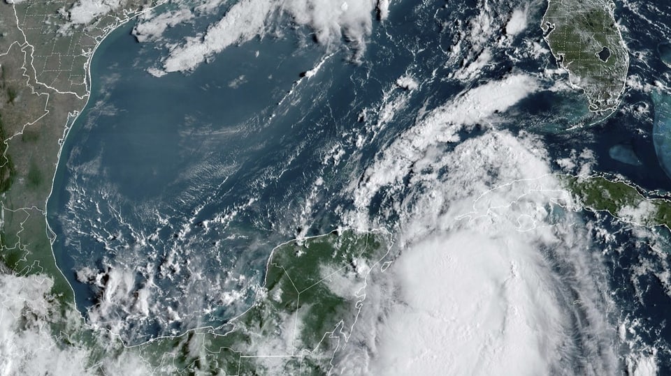 A satellite image of Storm Idalia in the Gulf of Mexico.