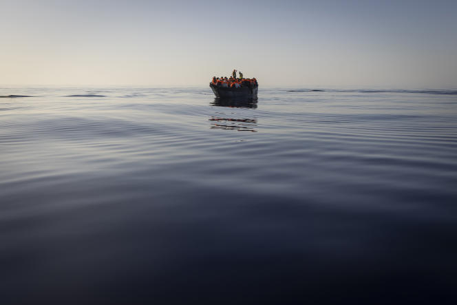 A boat rescued by the “Ocean-Viking” in the Mediterranean, in August 2022.