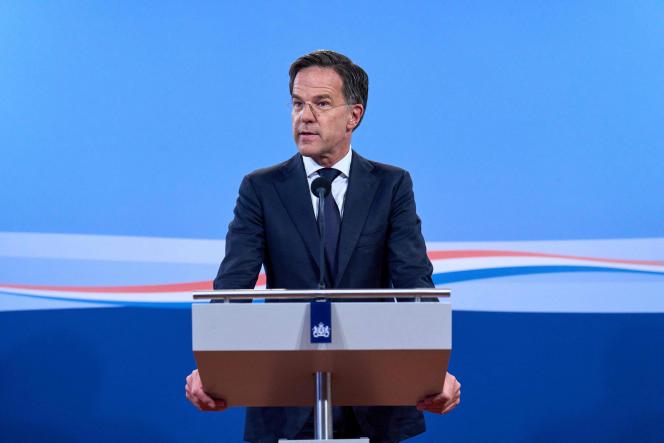 The outgoing Prime Minister of the Netherlands, Mark Rutte, speaks to the press after the weekly cabinet meeting in The Hague on August 18, 2023.