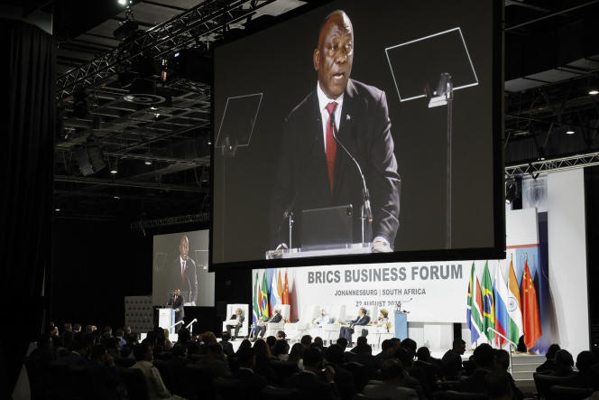 South African President Cyril Ramaphosa during the BRICS summit at the Sandton Convention Center in Johannesburg, South Africa, August 22, 2023.
