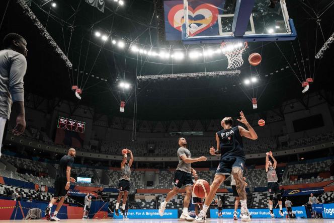 The players of the France team during a training session at the Indonesia Arena in Jakarta, August 23, 2023.