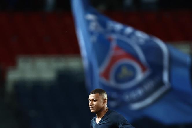 Kylian Mbappé during the PSG-Ajaccio match at the Parc des Princes, in Paris, on May 13, 2023.