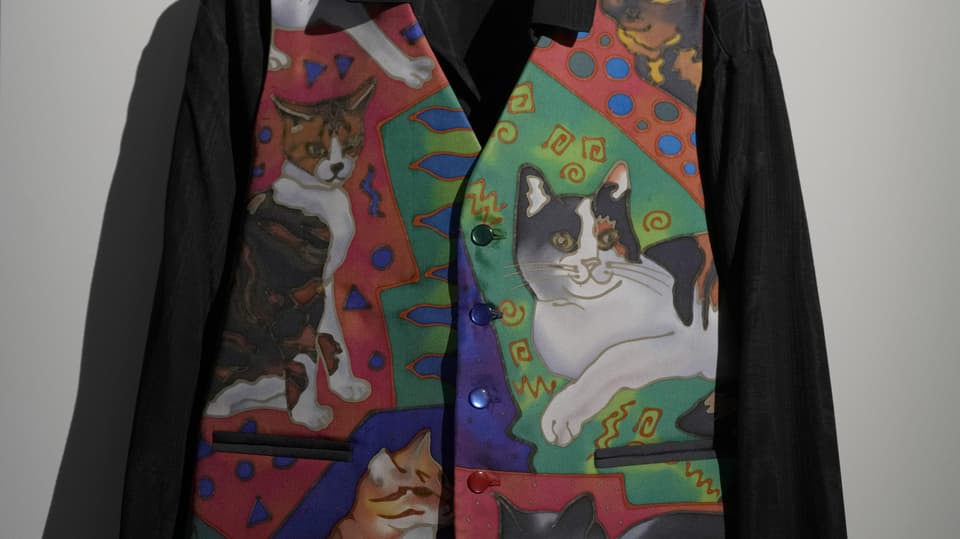 Colored vest with cats.