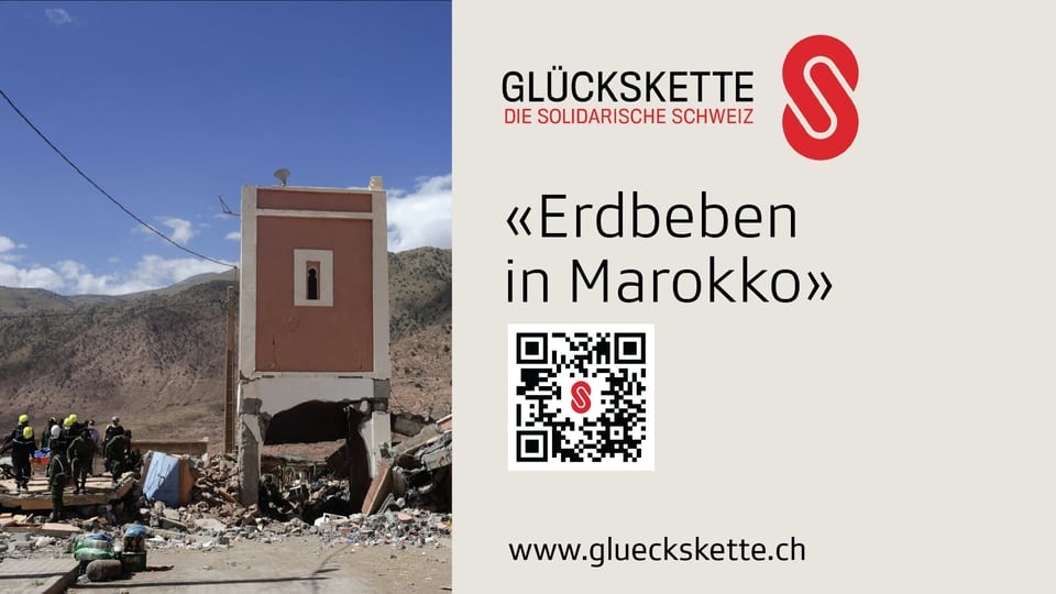 Swiss Solidarity's call for donations for Morocco with QR code
