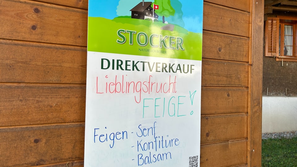 Sales sign for the Stocker couple's farm shop.