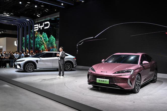 During the presentation of the new models of Chinese BYD, at the Shanghai Motor Show, April 18, 2023. 