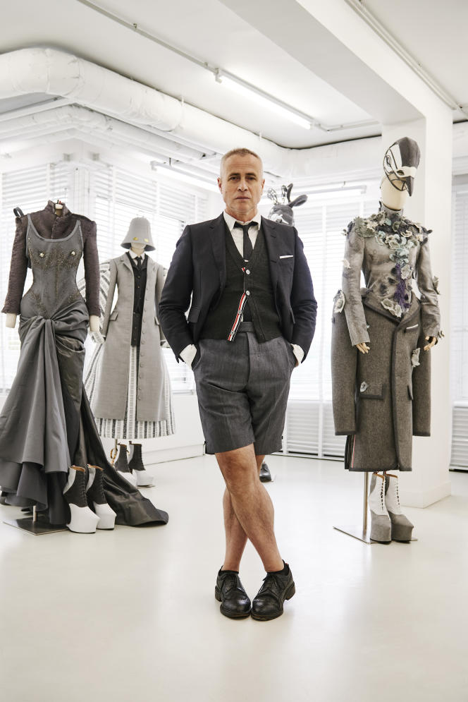 Thom Browne in his showroom on avenue Montaigne, in Paris, on July 5, 2023.