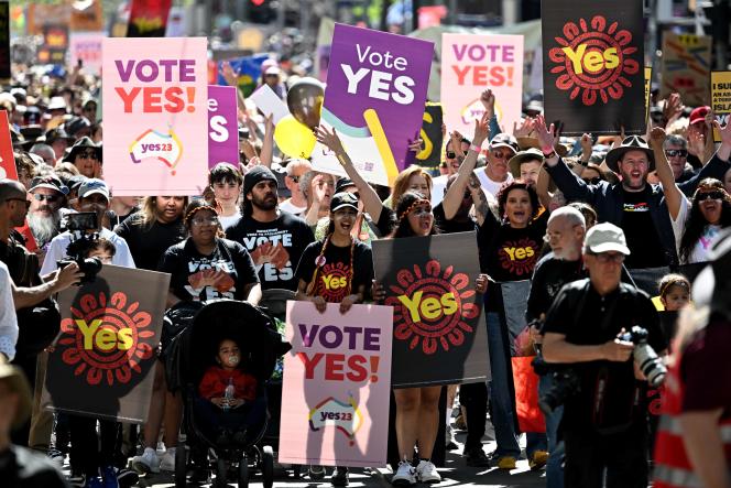 A march for yes in Melbourne, September 17, 2023. 