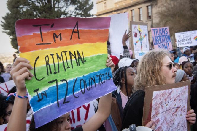 Demonstration by the LGBT community in the city of Cape Town, South Africa, on June 24, 2023, in support of homosexual and transgender people who face discrimination in several African countries.