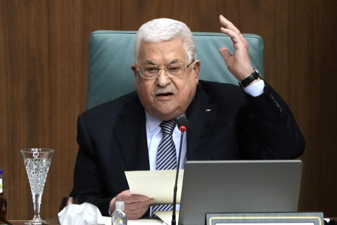 Mahmoud Abbas at a conference in Cairo, February 12, 2023.