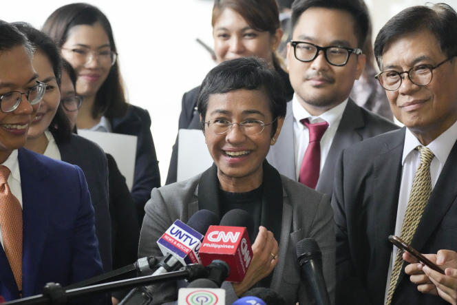 Filipino journalist and Nobel Peace Prize winner Maria Ressa after her acquittal in Manila, September 12, 2023.