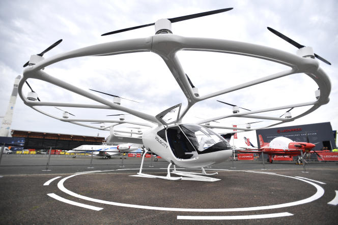 A VoloCity flying taxi, exhibited during the International Air and Space Show, at Le Bourget airport (Seine-Saint-Denis), June 18, 2023.
