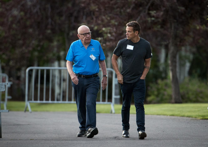 Rupert Murdoch and his son Lachlan Murdoch, in Sun Valley, Idaho, July 13, 2017.