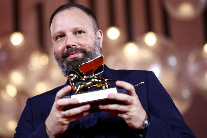 Yorgos Lanthimos with his award for best film at the Venice Film Festival on September 9.