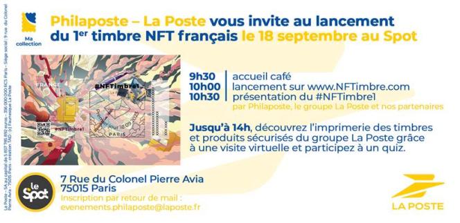 Invitation card for the launch of the first French NFT stamp.