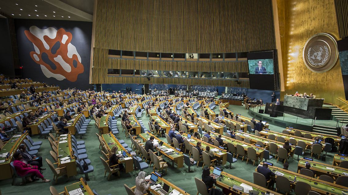 Zur Generalversammlung kommen jährlich von September bis Dezember Delegierte der UN-Mitgliedsstaaten zusammen.