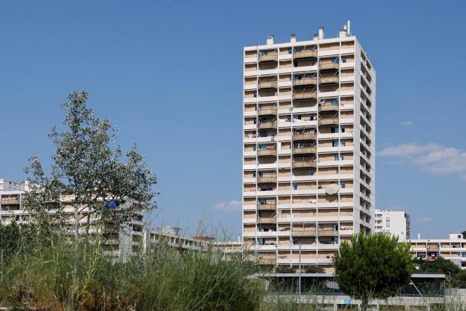 A building in La Busserine, a vast city in the northern districts of Marseille, on June 26, 2023.
