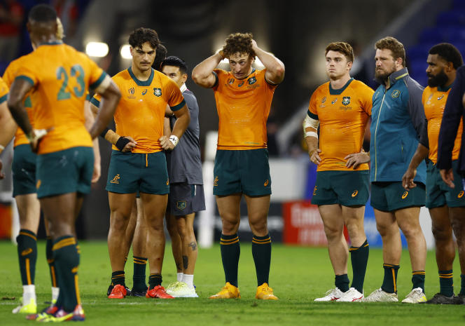 Wallabies disappointed after their heavy defeat against Wales, Sunday September 24, 2023, at Groupama Stadium in Lyon.