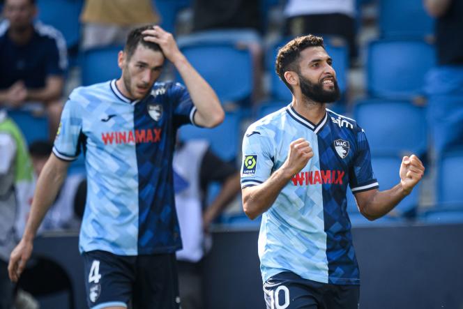 Havre Athletic Club striker Nabil Alioui (right) scored his team's second goal against Lorient on Sunday, September 3, at the Stade Océane.