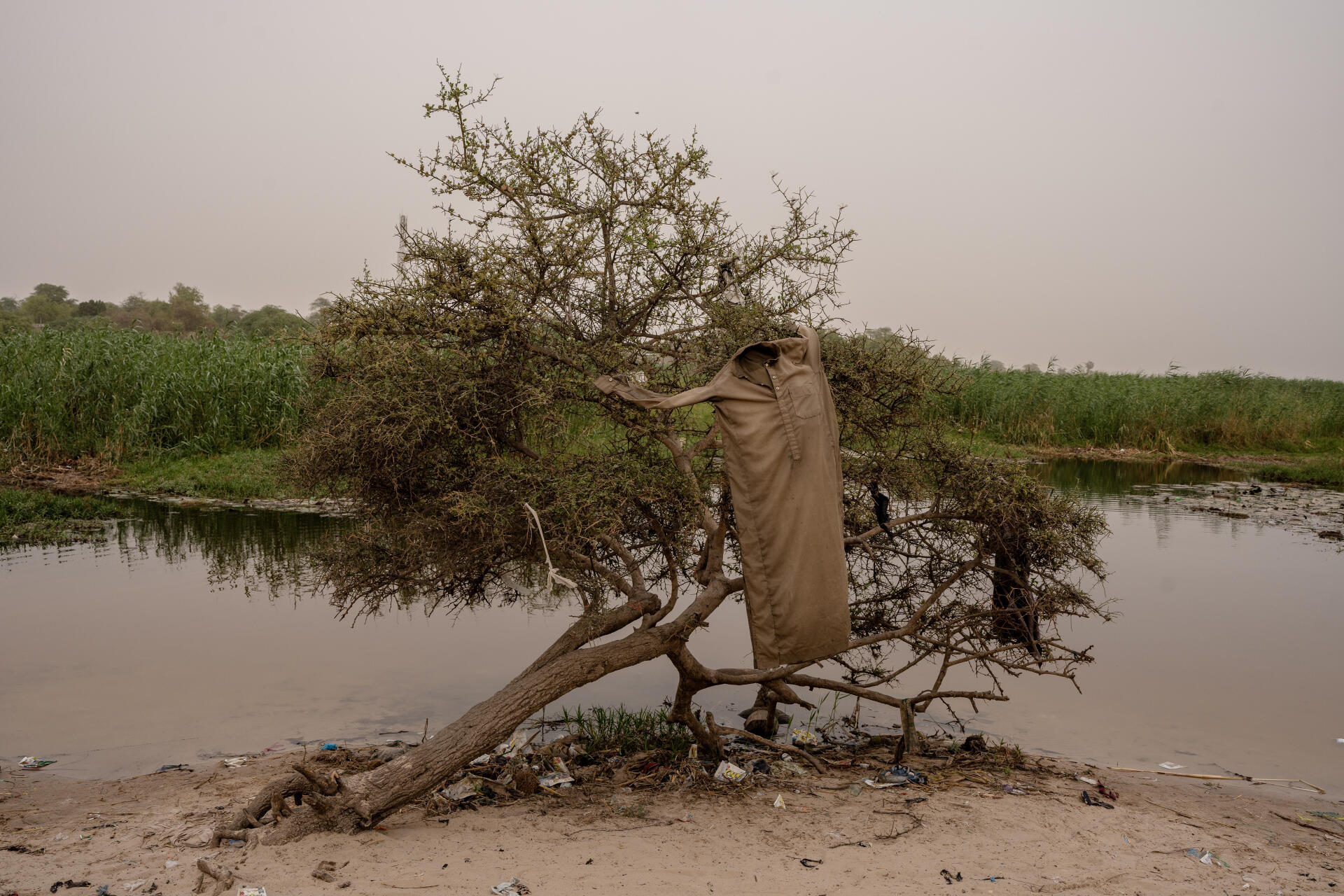 A thobe dries on a tree by Lake Chad in Baga Sola, Chad, March 31, 2023.