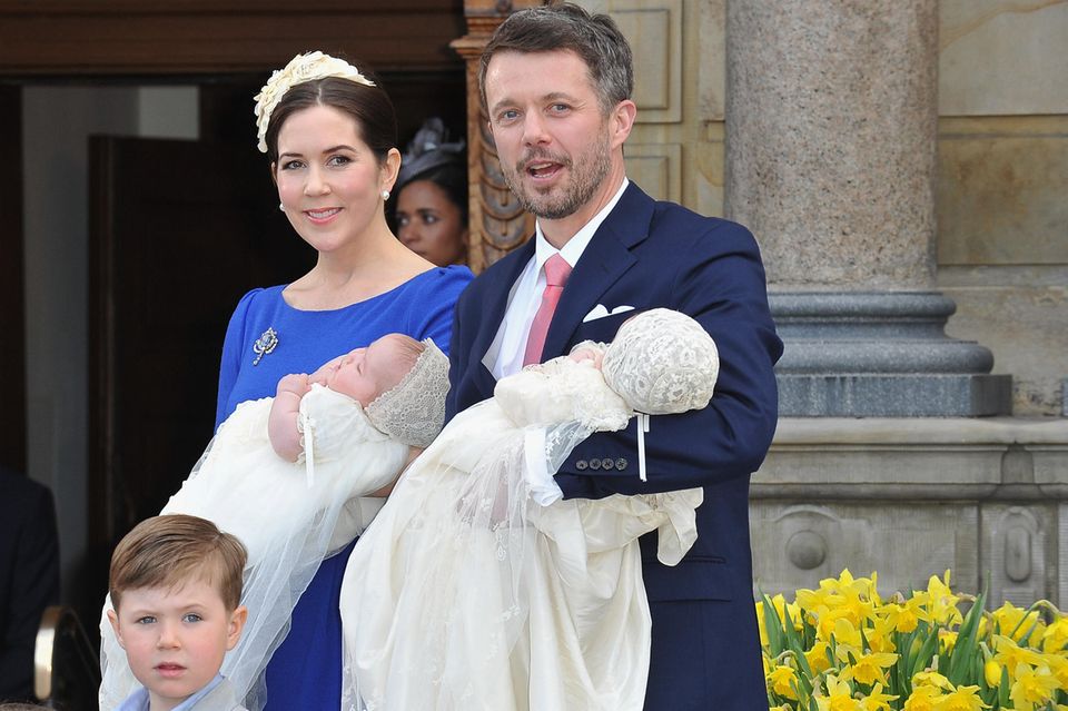 Crown Princess Mary and Crown Prince Frederik at the christening of Prince Vincent and Princess Josefine.