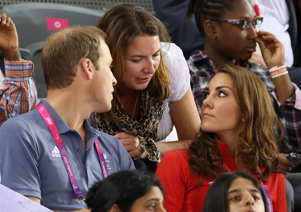 Prince William, Rebecca Priestley and Catherine, Princess of Wales, at the Paralympic Games in London in August 2012.