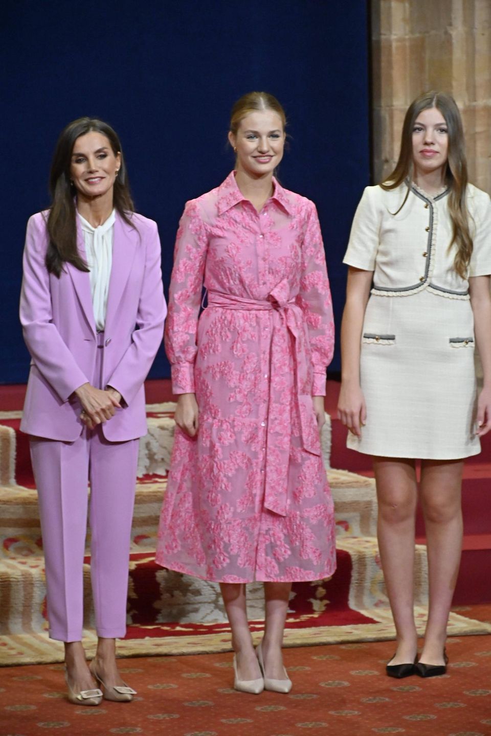 Queen Letizia, Princess Leonor, Princess Sofía, at the audiences of the Spanish royal family as part of the 2023 Princess of Asturias Awards ceremony in Oviedo. 