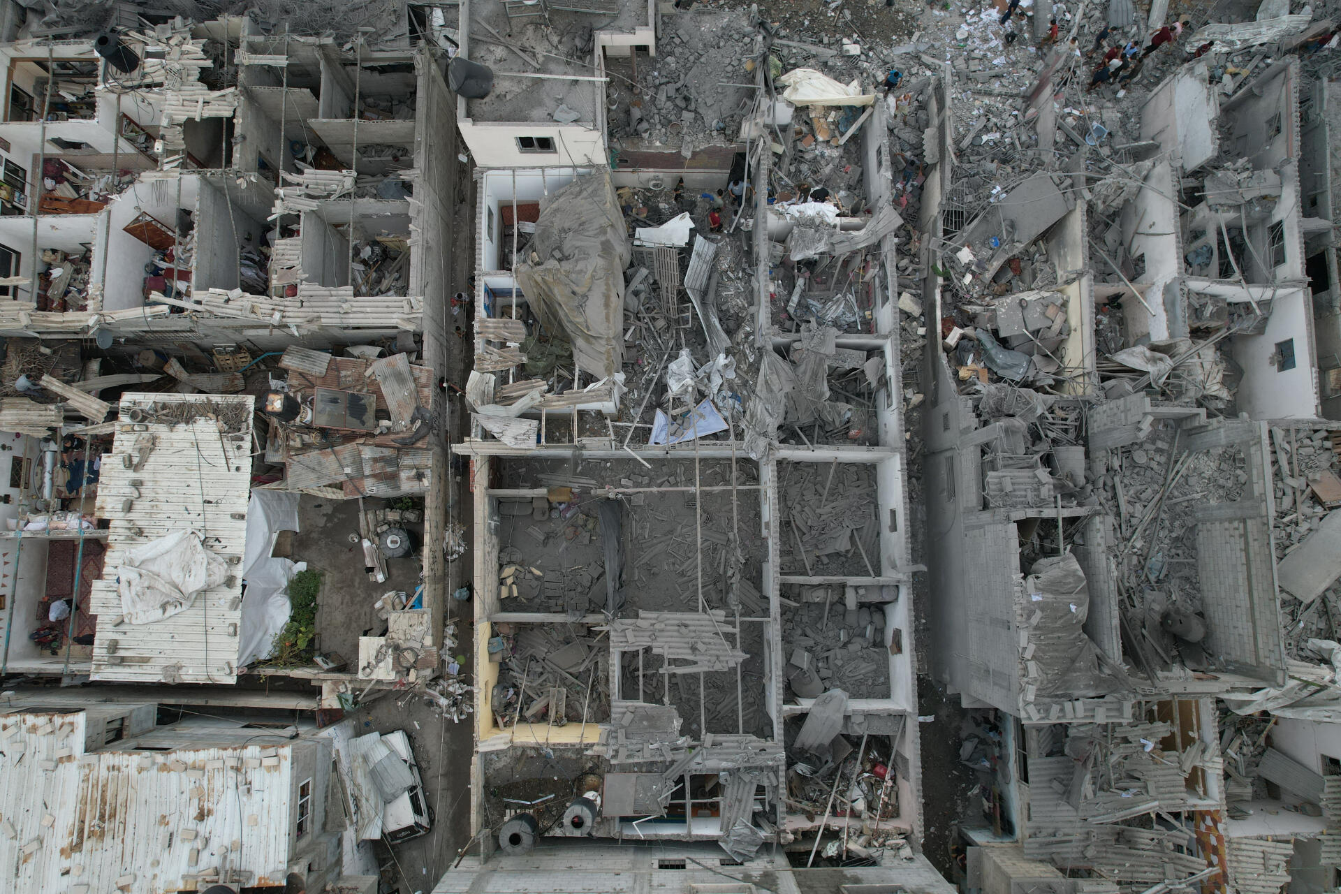 Houses destroyed by Israeli strikes in the central Gaza Strip, October 29, 2023.