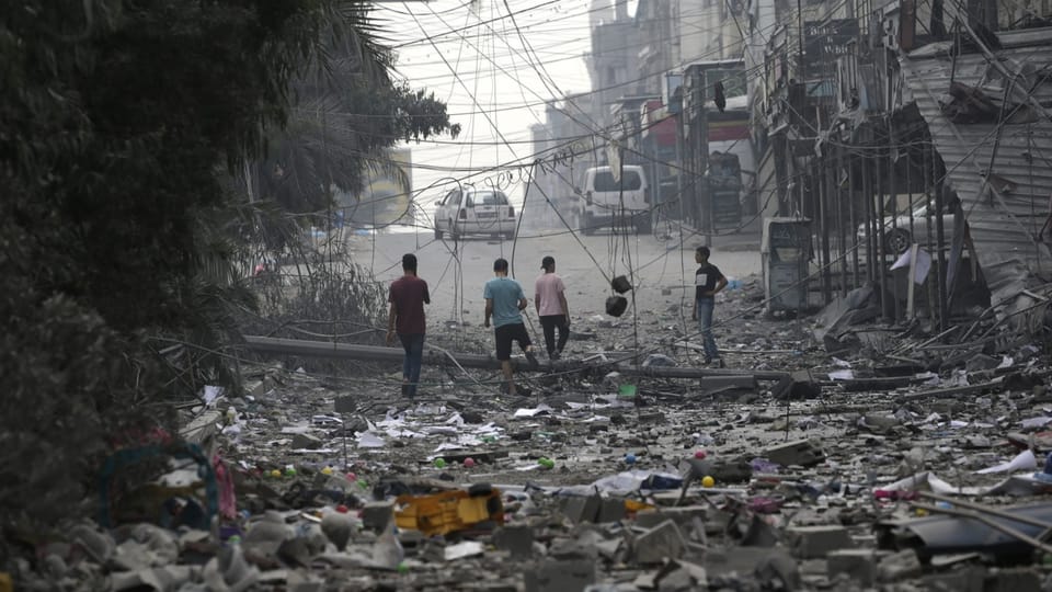 Destruction in Gaza City after the Israeli attacks.